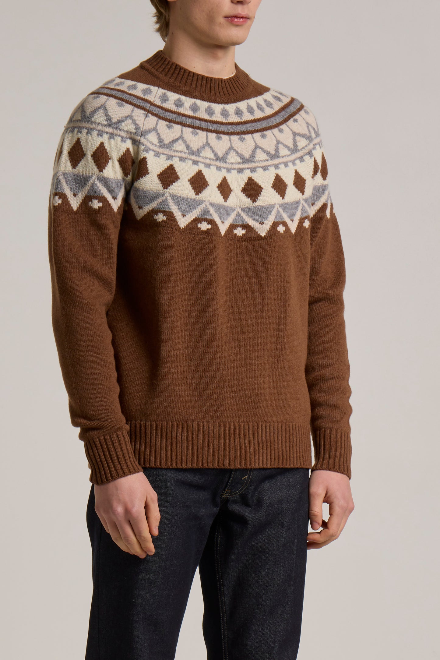 WOOL&CO – WOOL NORDIC YOKE JACQUARD CREW NECK SWEATER