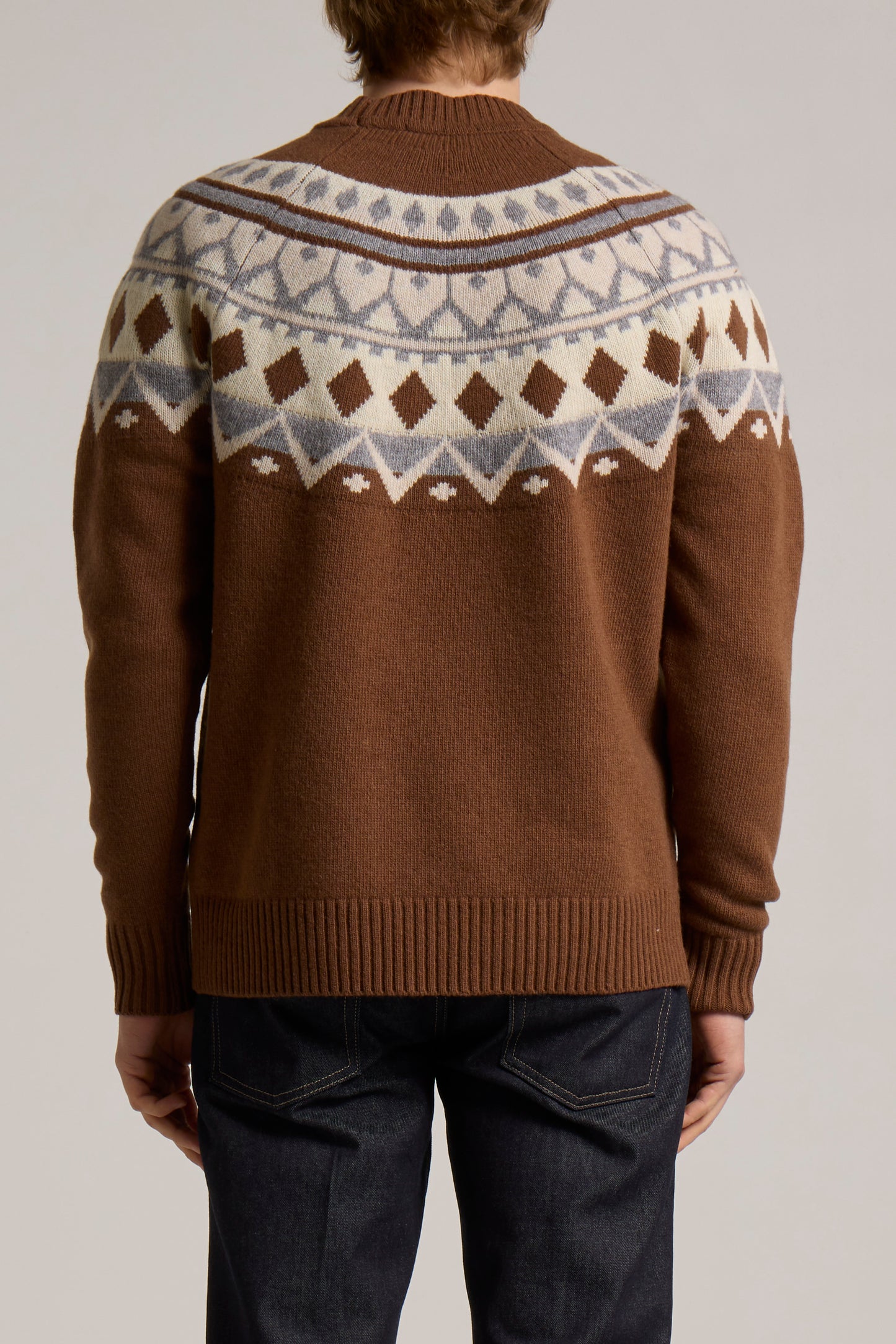 WOOL&CO – WOOL NORDIC YOKE JACQUARD CREW NECK SWEATER