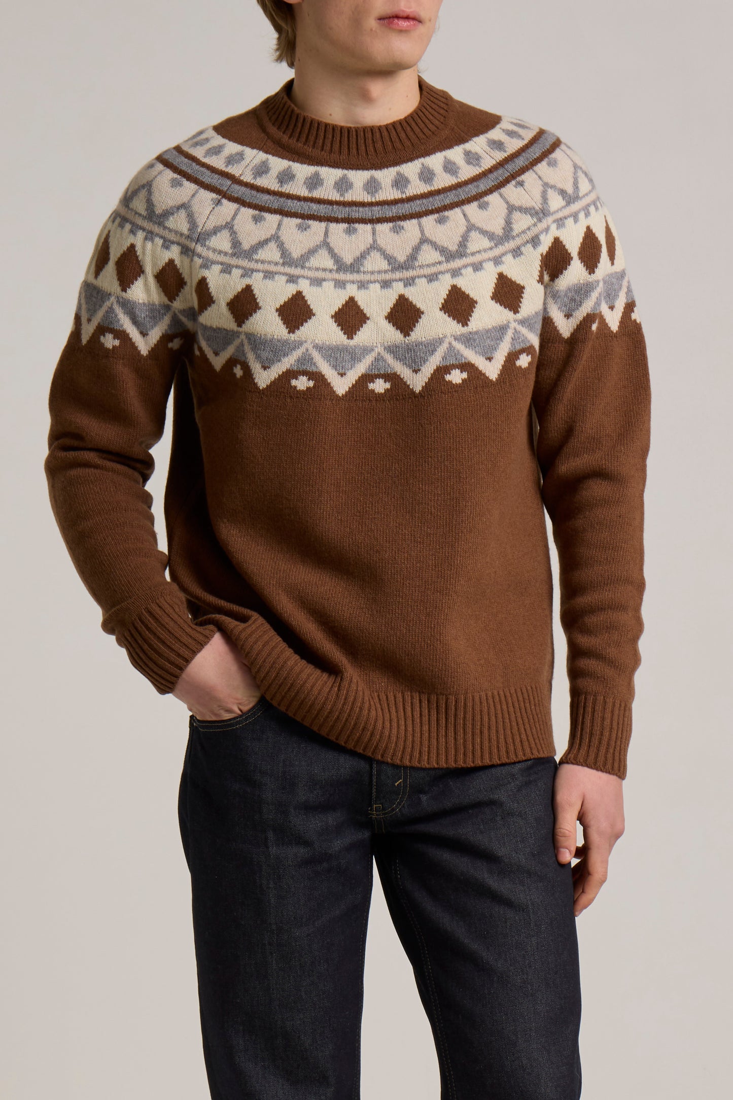 WOOL&CO – WOOL NORDIC YOKE JACQUARD CREW NECK SWEATER