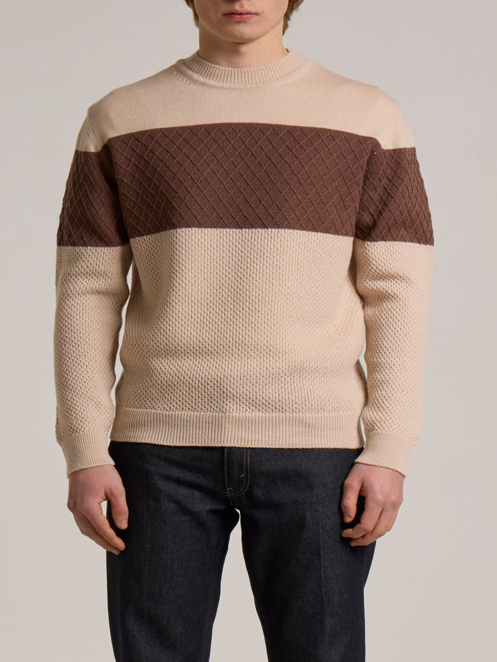 WOOL&CO – MERINO WOOL ARAN MIX KNITTED MOCK NECK SWEATER