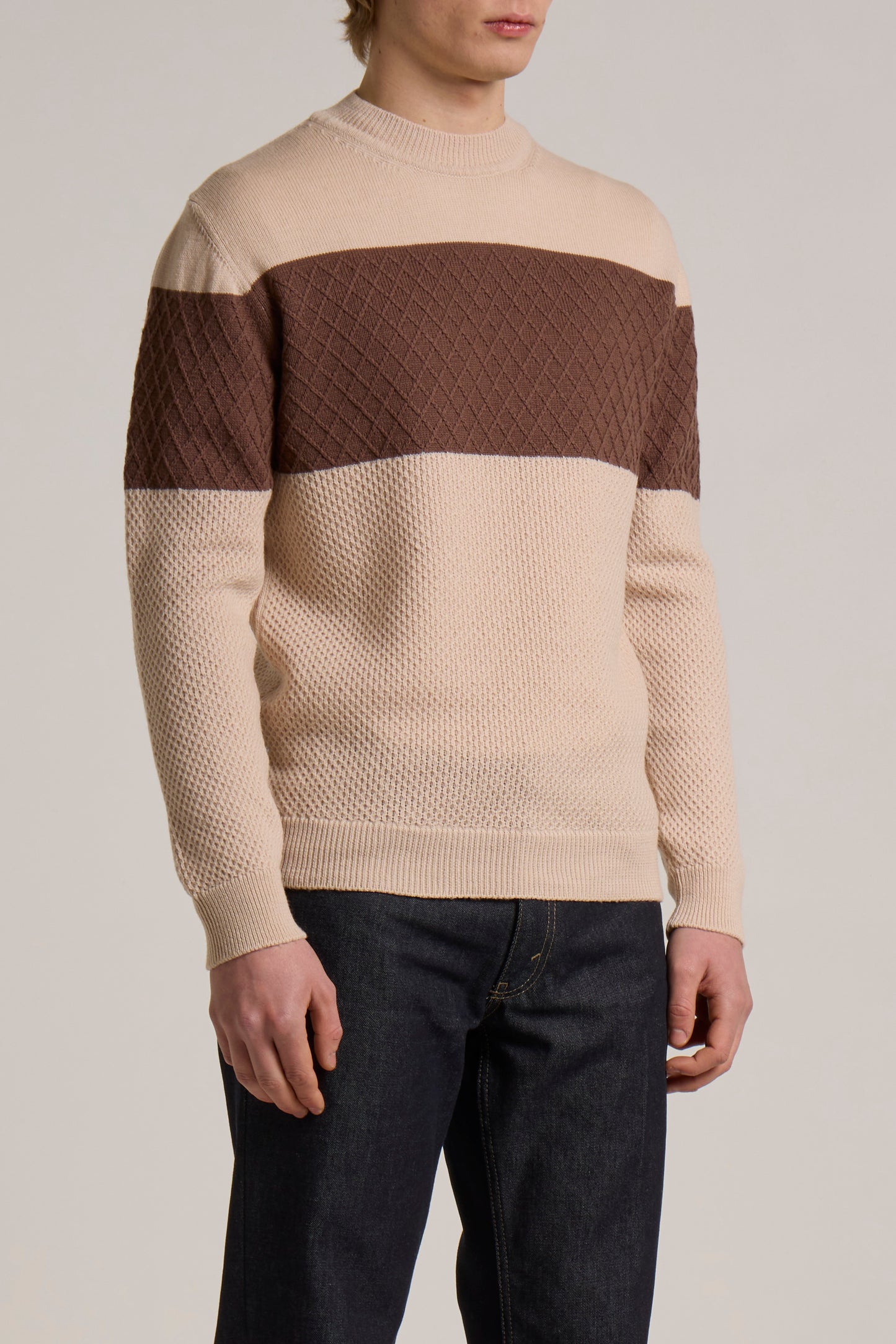WOOL&CO – MERINO WOOL ARAN MIX KNITTED MOCK NECK SWEATER
