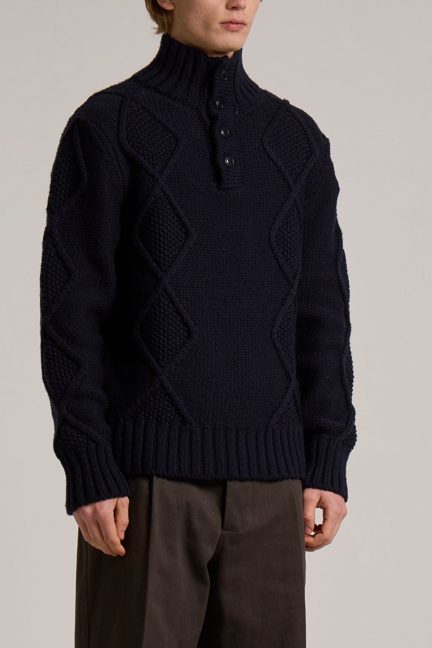 WOOL&CO – MERINO WOOL 4 TONE ON TONE BUTTONED HALF NECK SWEATER