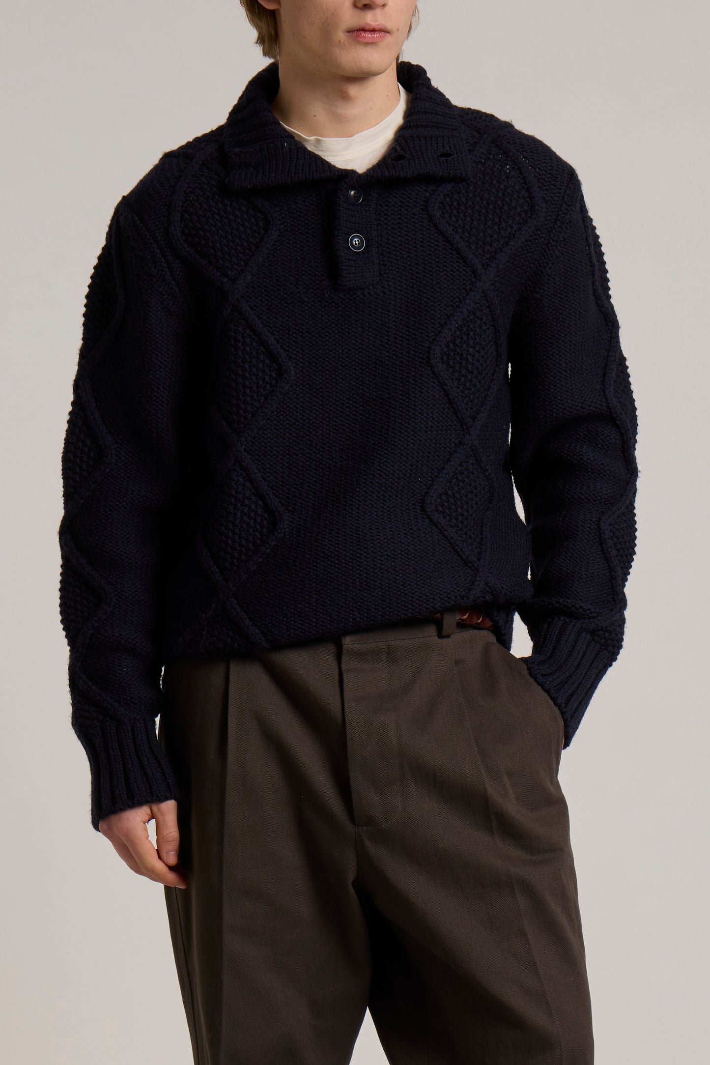 WOOL&CO – MERINO WOOL 4 TONE ON TONE BUTTONED HALF NECK SWEATER