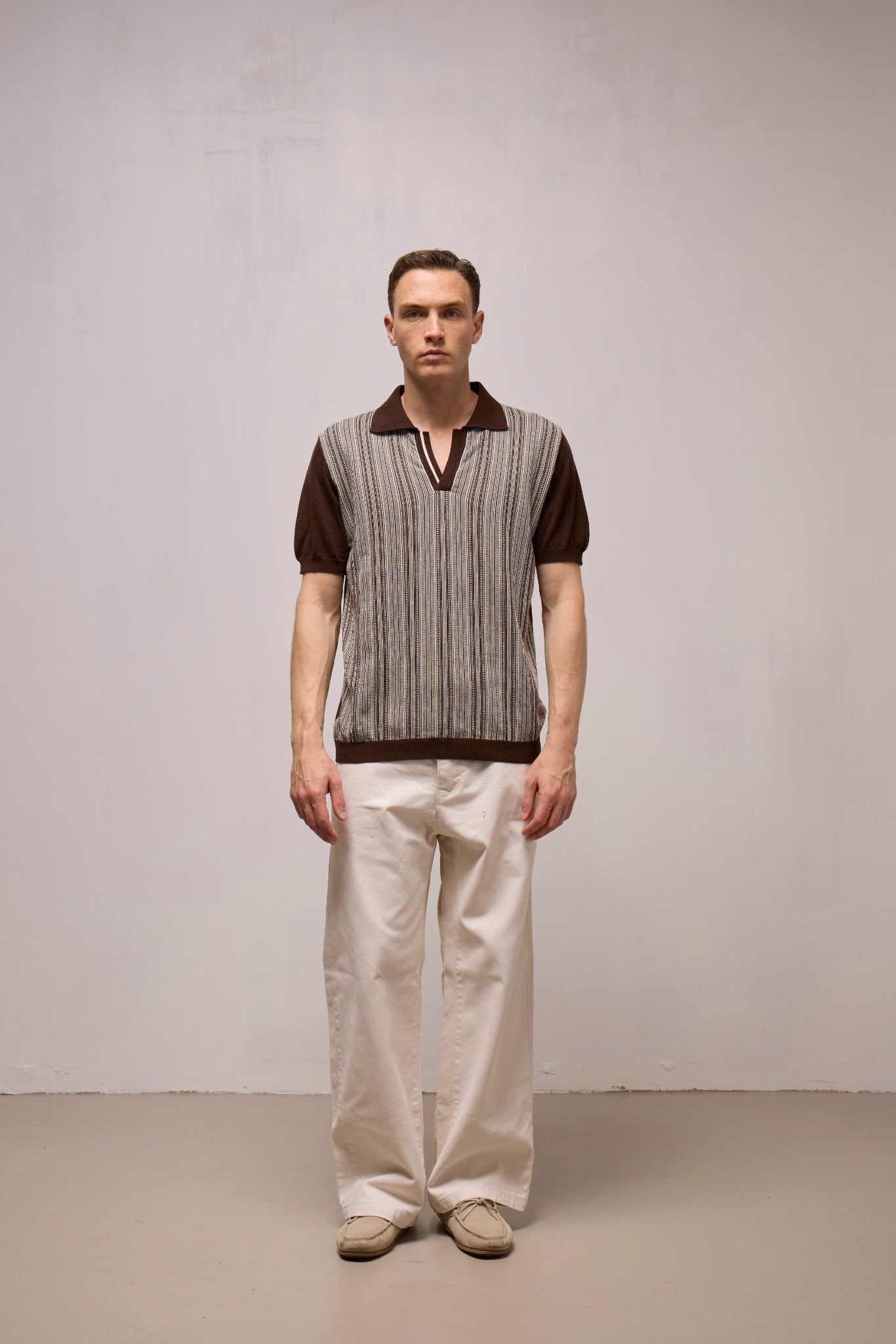 WOOL&CO – SHORT SLEEVES BUTTONLESS POLO NECK SWEATER