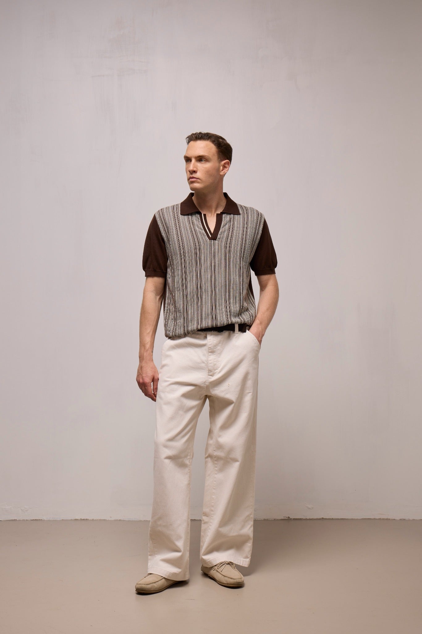 WOOL&CO – SHORT SLEEVES BUTTONLESS POLO NECK SWEATER