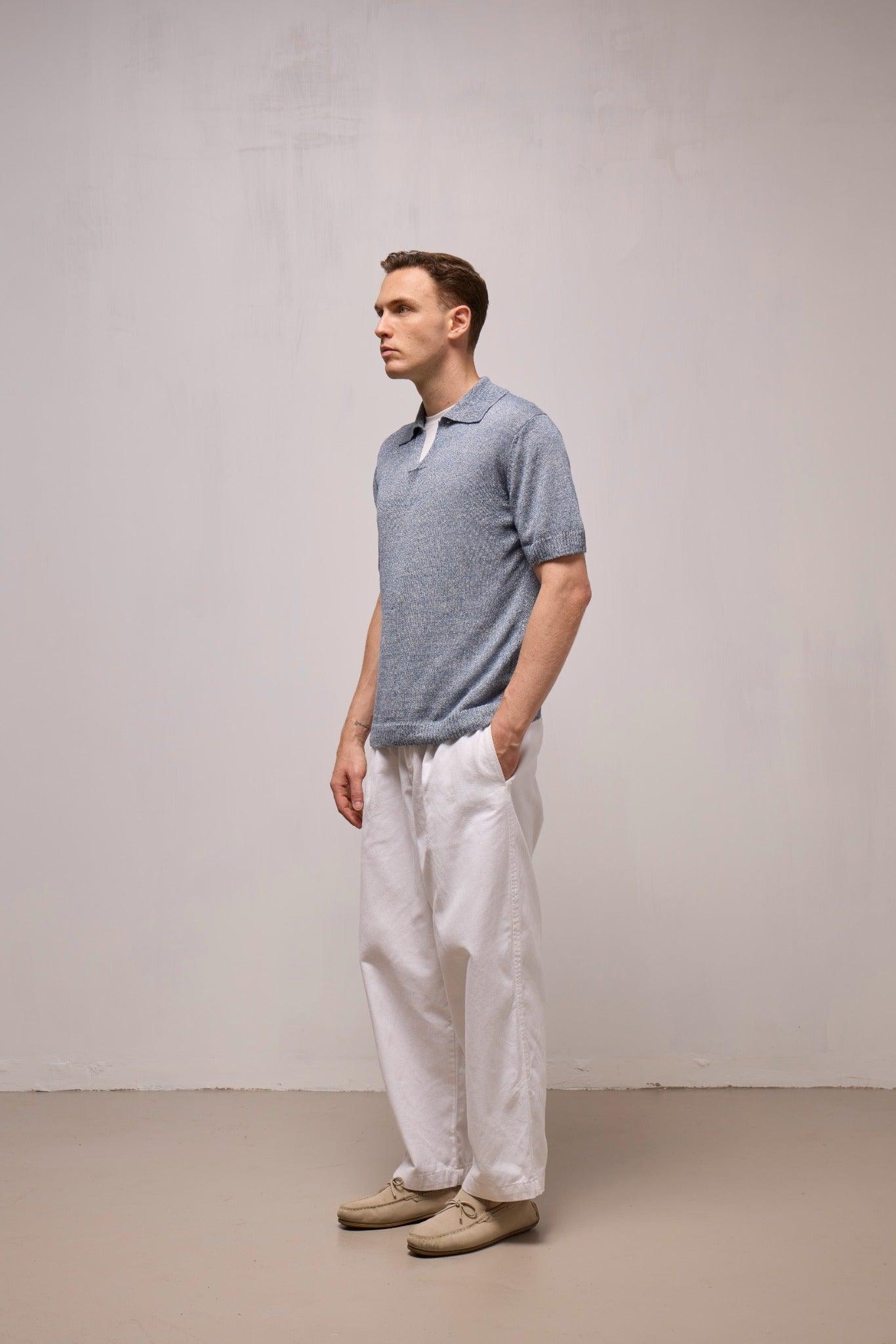 WOOL&CO – LINEN AND COTTON BUTTONLESS POLO NECK SWEATER