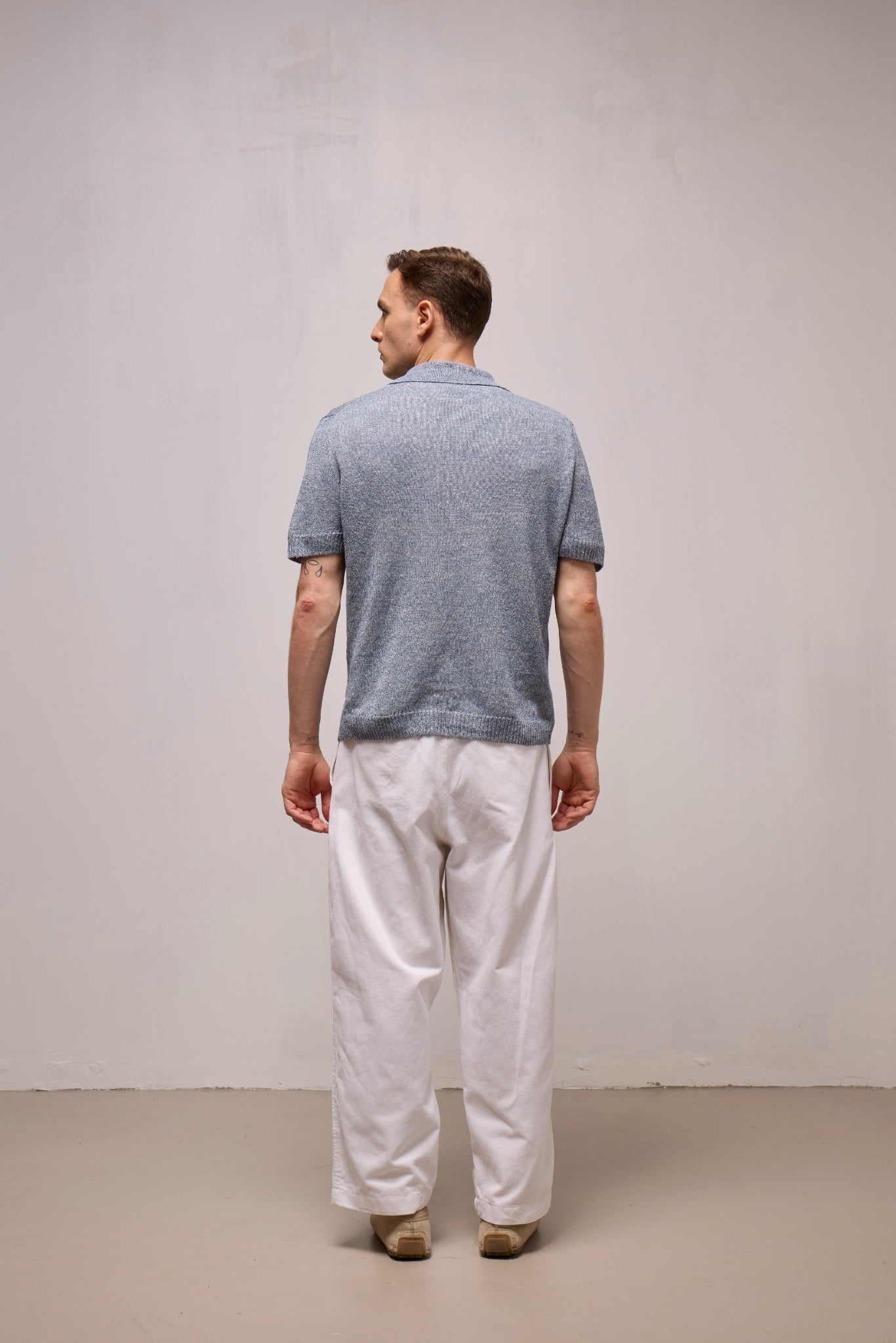 WOOL&CO – LINEN AND COTTON BUTTONLESS POLO NECK SWEATER