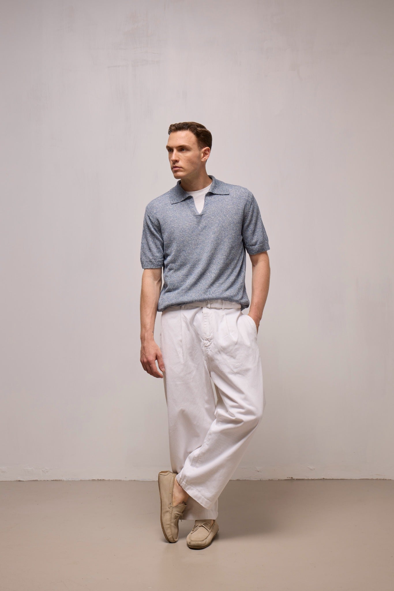 WOOL&CO – LINEN AND COTTON BUTTONLESS POLO NECK SWEATER