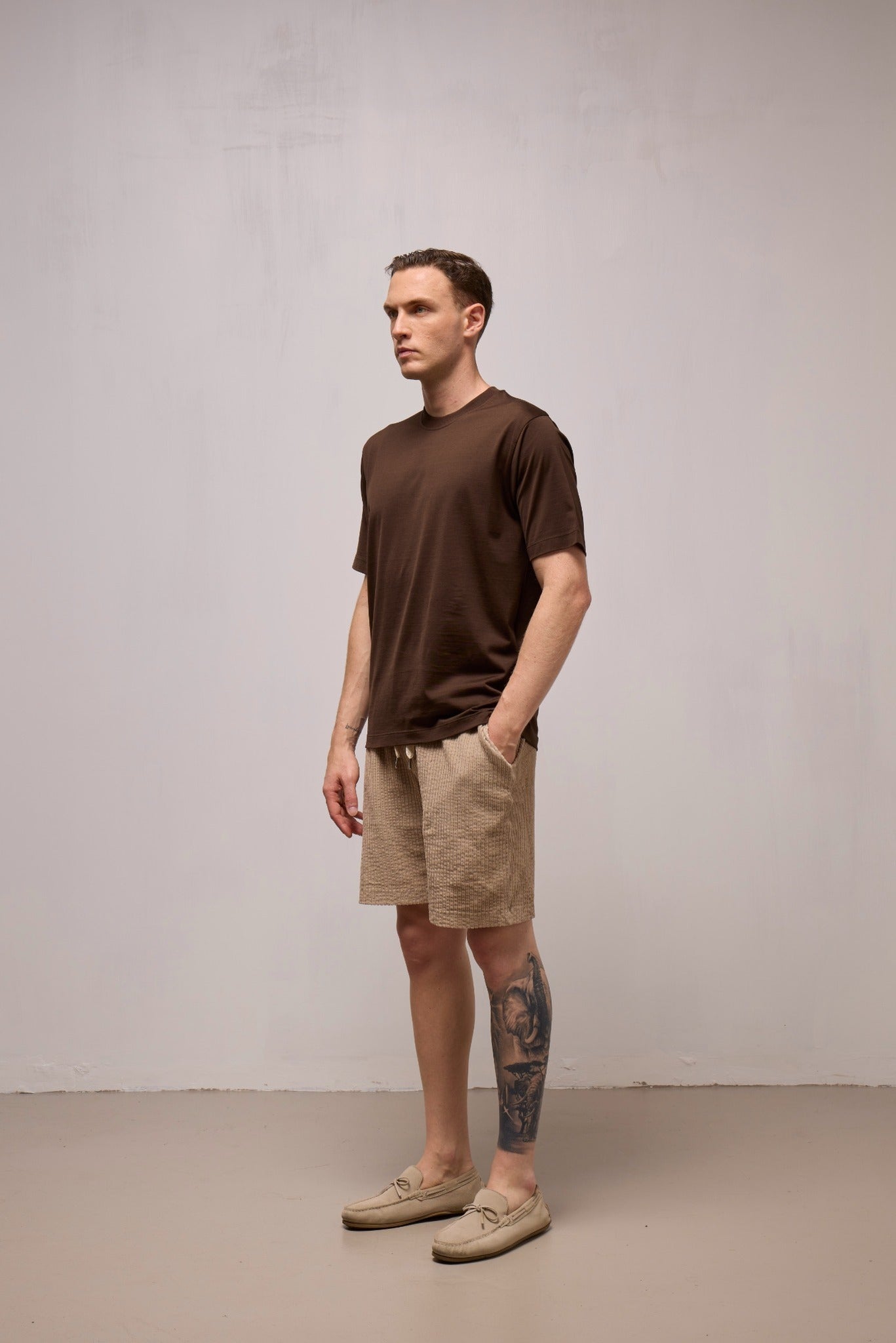 WOOL&CO – MERCERIZED COTTON SHORT SLEEVED CREW NECK T-SHIRT