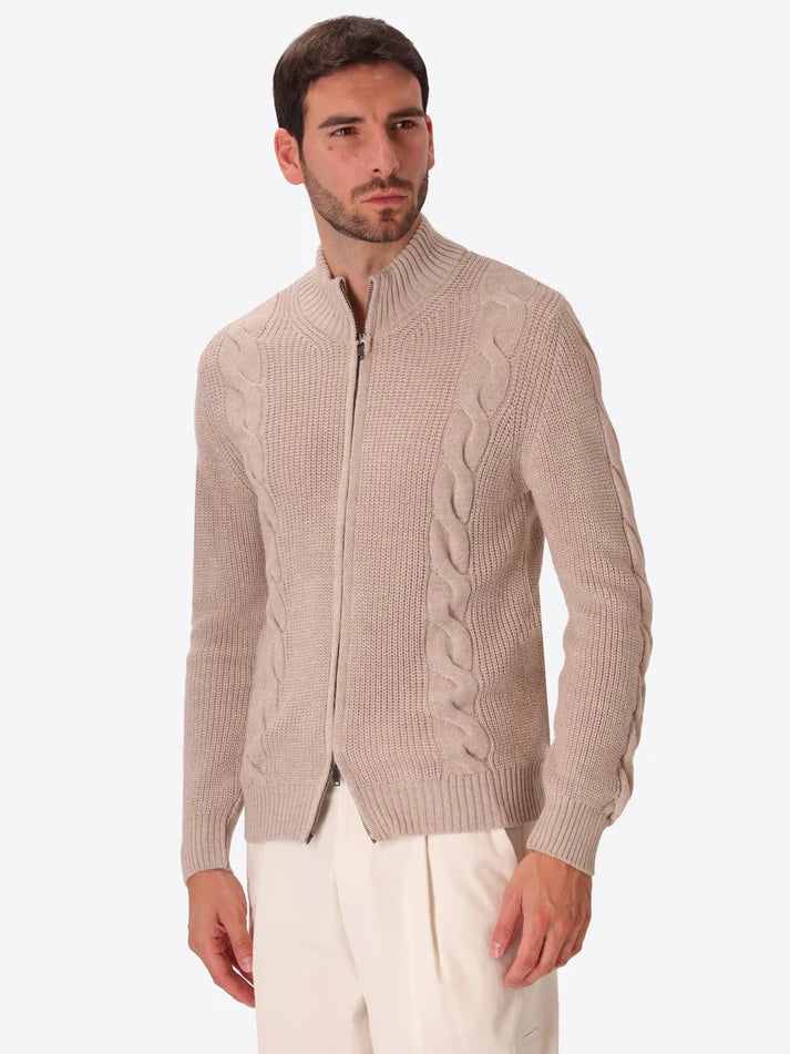 DISTRETTO 12 - WOOL-BLEND CABLE-KNIT CARDIGAN GIOTTO