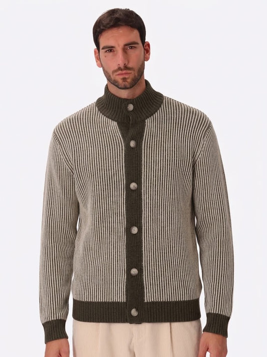ROBERTO PEPE LUXURY - WOOL MIX HI NECK BUTTONED CARDIGAN