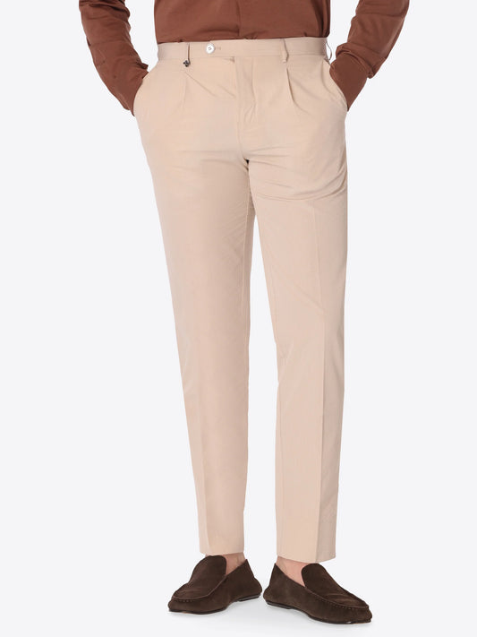 DISTRETTO 12 – CARROT-FIT PLEATED TAILORING TROUSERS AREZZO IN SUPER-COMFORT EMBOSSED FINE STRIPE FABRIC