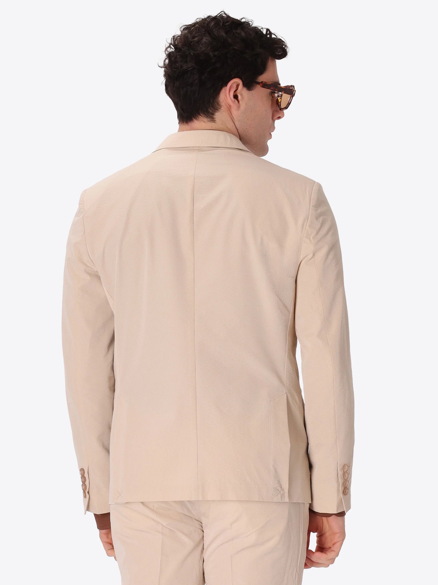 DISTRETTO 12 - DOUBLE-BREASTED SEMI-TAILORED JACKET AREZZO IN SUPER-COMFORT EMBOSSED FINE STRIPE FABRIC
