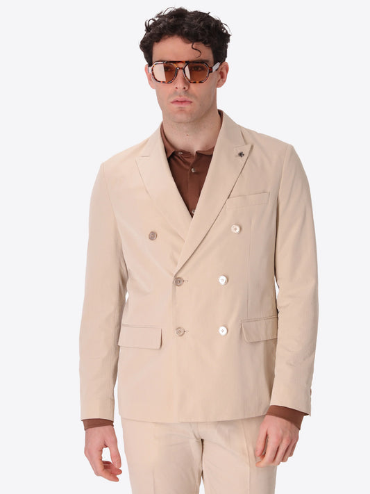 DISTRETTO 12 - DOUBLE-BREASTED SEMI-TAILORED JACKET AREZZO IN SUPER-COMFORT EMBOSSED FINE STRIPE FABRIC