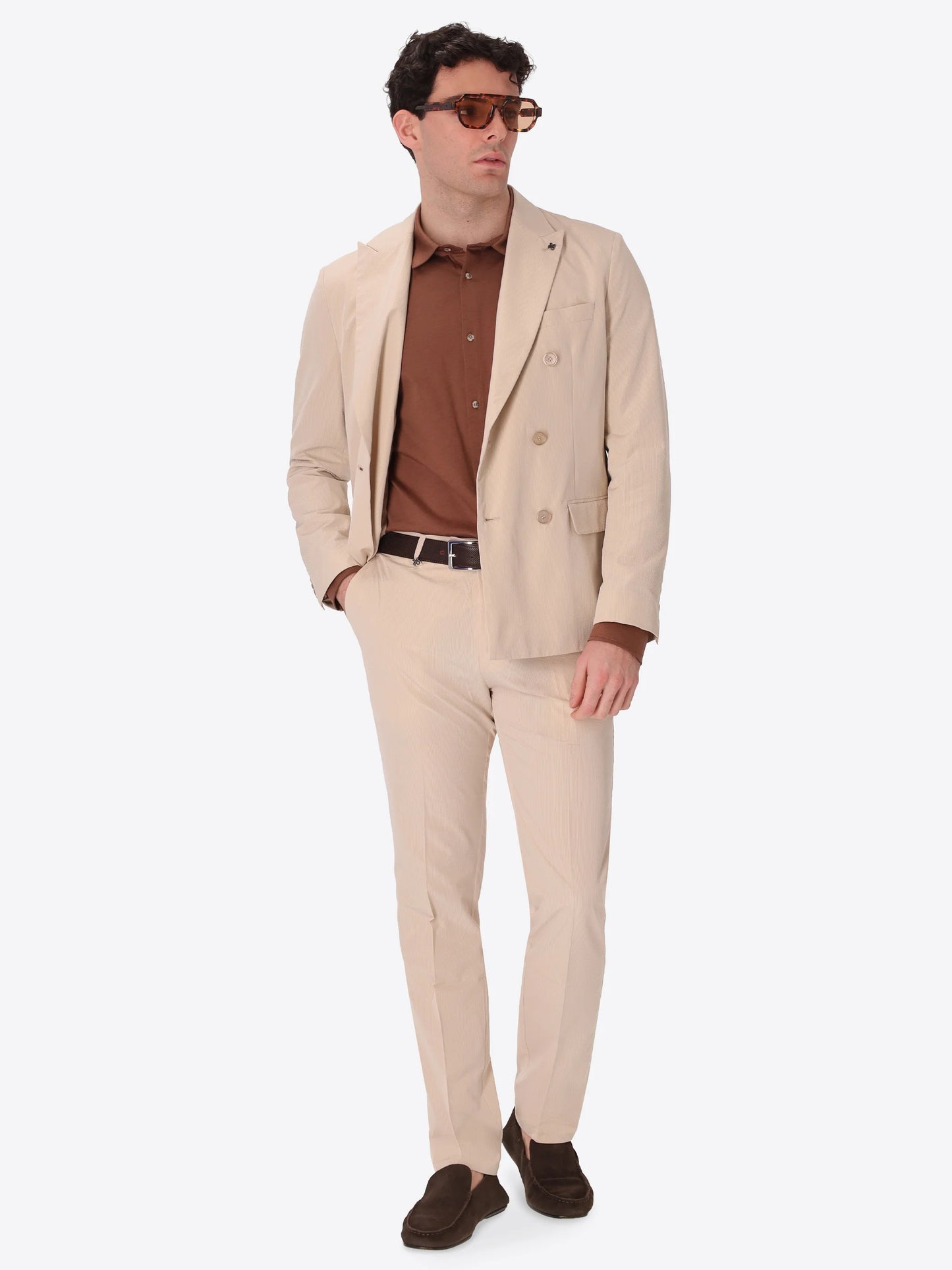 DISTRETTO 12 - DOUBLE-BREASTED SEMI-TAILORED JACKET AREZZO IN SUPER-COMFORT EMBOSSED FINE STRIPE FABRIC