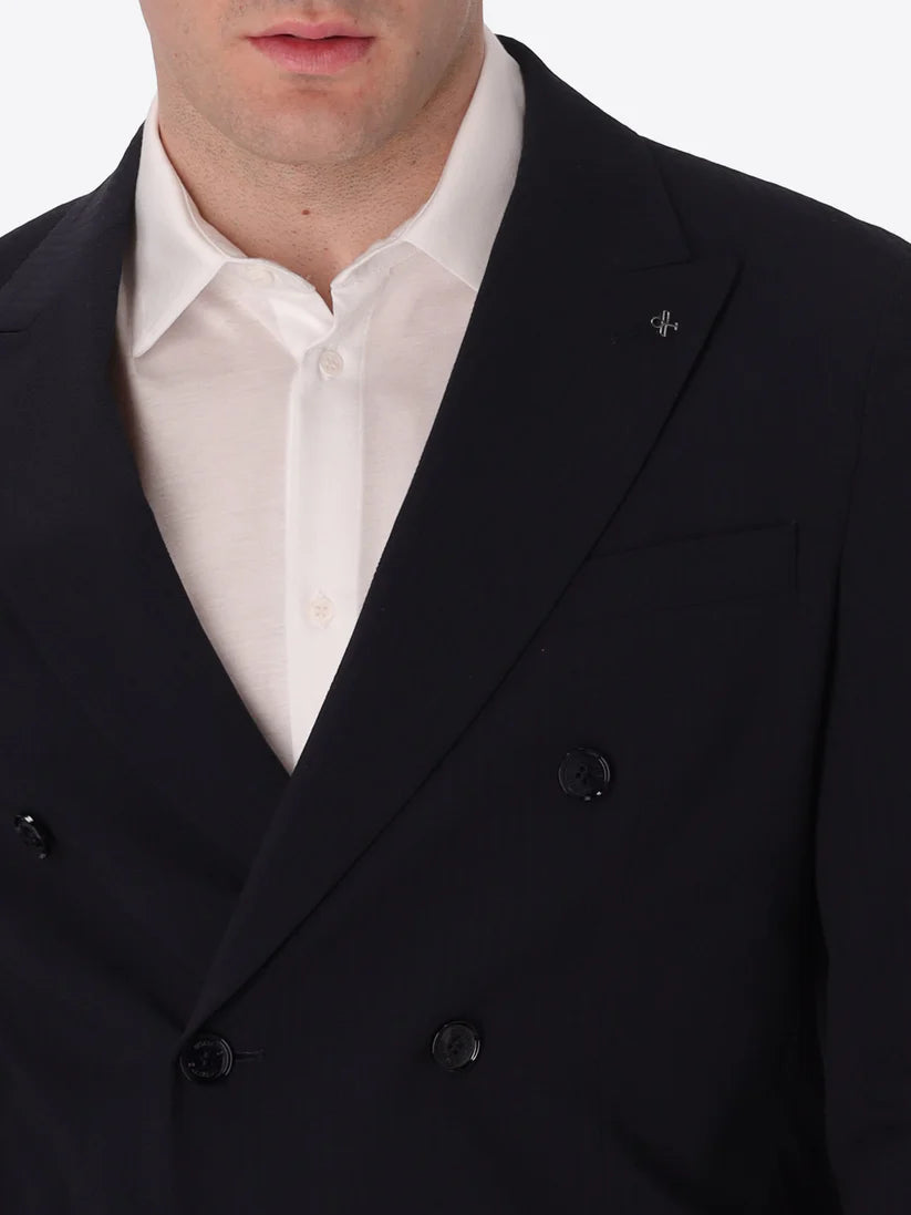 DISTRETTO 12 – DOUBLE-BREASTED SEMI-TAILORED JACKET FIRENZE IN STORE-COMFORT EMBOSSED STRIPED