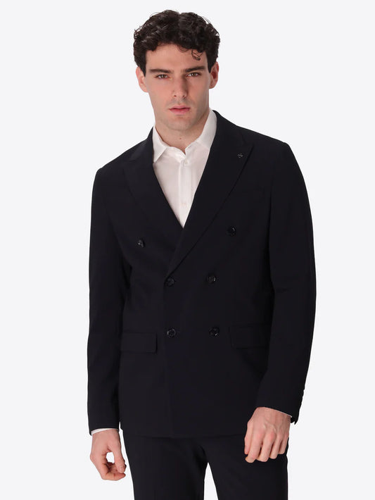 DISTRETTO 12 – DOUBLE-BREASTED SEMI-TAILORED JACKET FIRENZE IN STORE-COMFORT EMBOSSED STRIPED