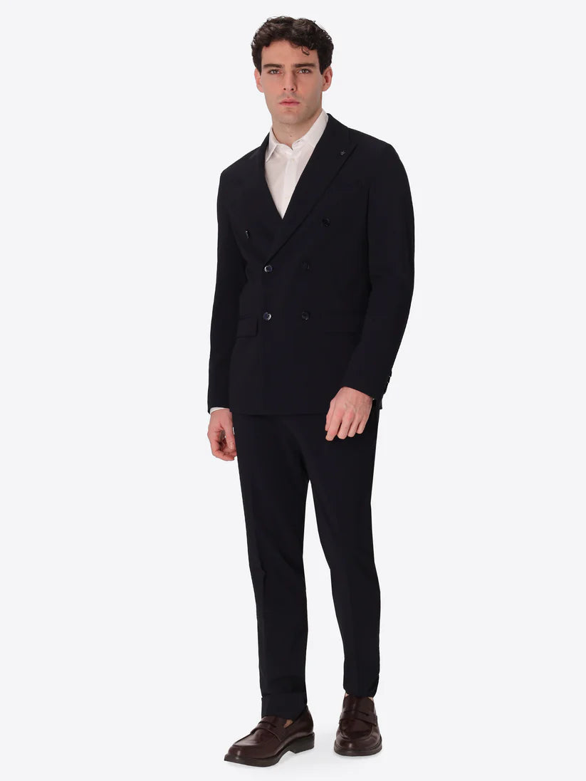 DISTRETTO 12 – DOUBLE-BREASTED SEMI-TAILORED JACKET FIRENZE IN STORE-COMFORT EMBOSSED STRIPED