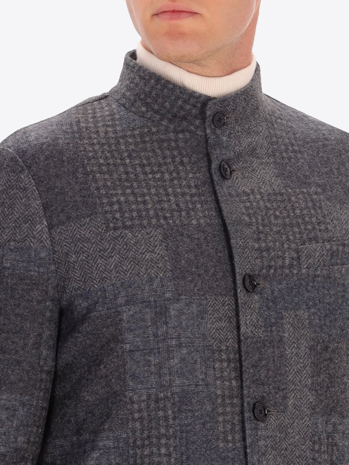 DISTRETTO 12 - WOOL BLEND PATCHWORK CHECK COREANA JACKET CHESTER