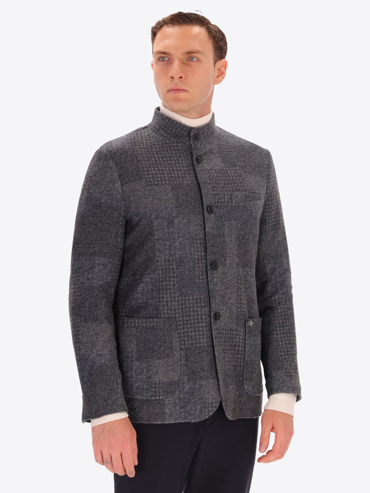 DISTRETTO 12 - WOOL BLEND PATCHWORK CHECK COREANA JACKET CHESTER
