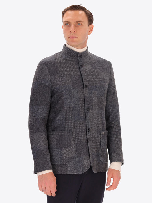 DISTRETTO 12 - WOOL BLEND PATCHWORK CHECK COREANA JACKET CHESTER