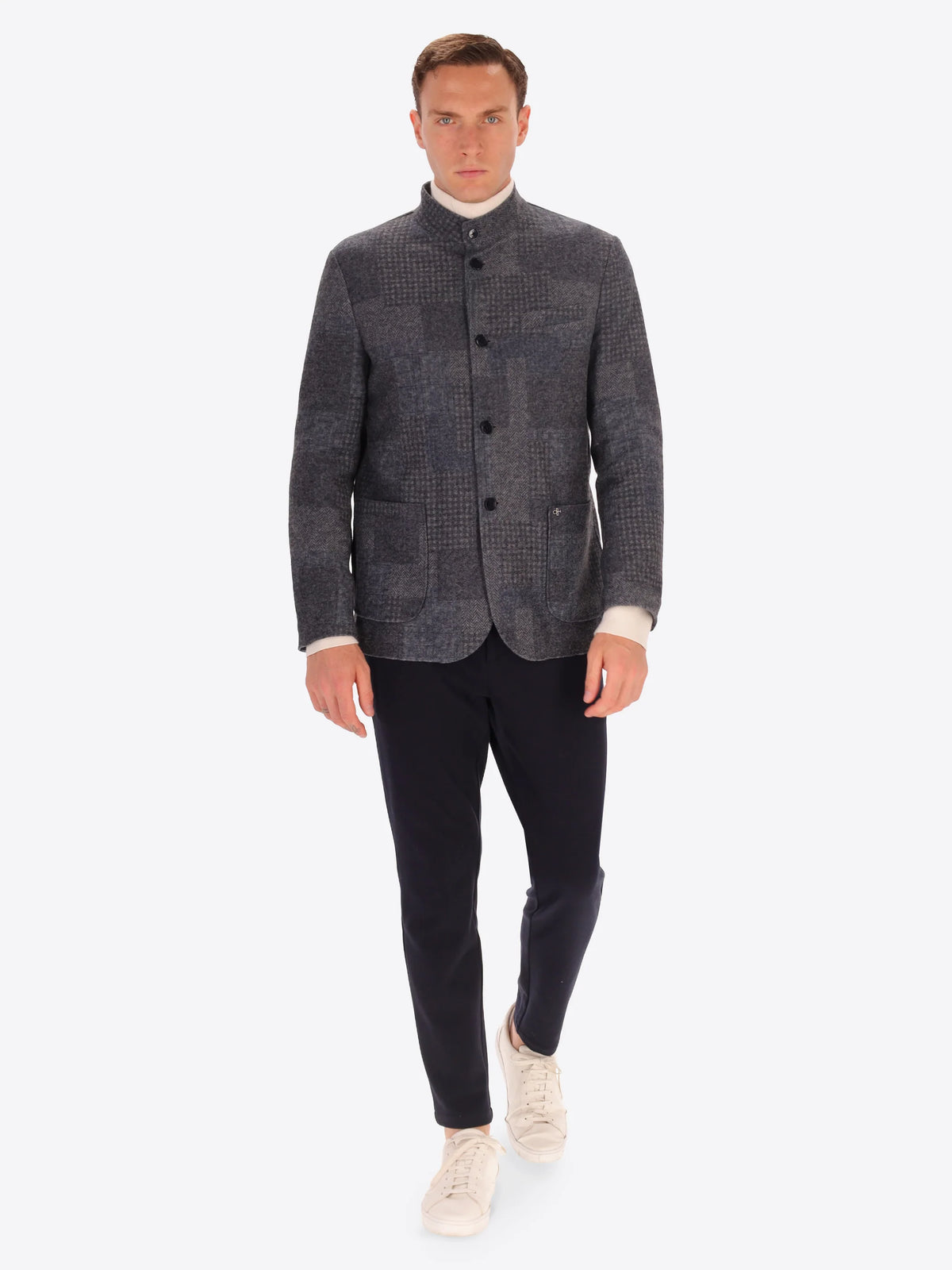 DISTRETTO 12 - WOOL BLEND PATCHWORK CHECK COREANA JACKET CHESTER